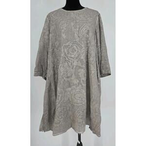 Grizas Embroidered Floral Dress XL Brown Full Button Back Lagenlook Boho Artsy